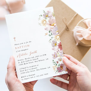 Colorful Flowers, Wildflowers, Boho, Baptism Invitation
