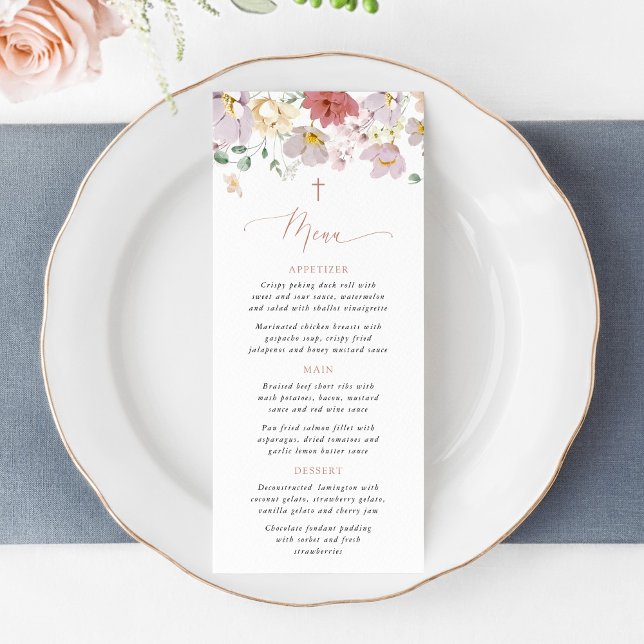 Colorful Flowers, Wildflowers, Boho, Baptism Menu (Créateur téléchargé)