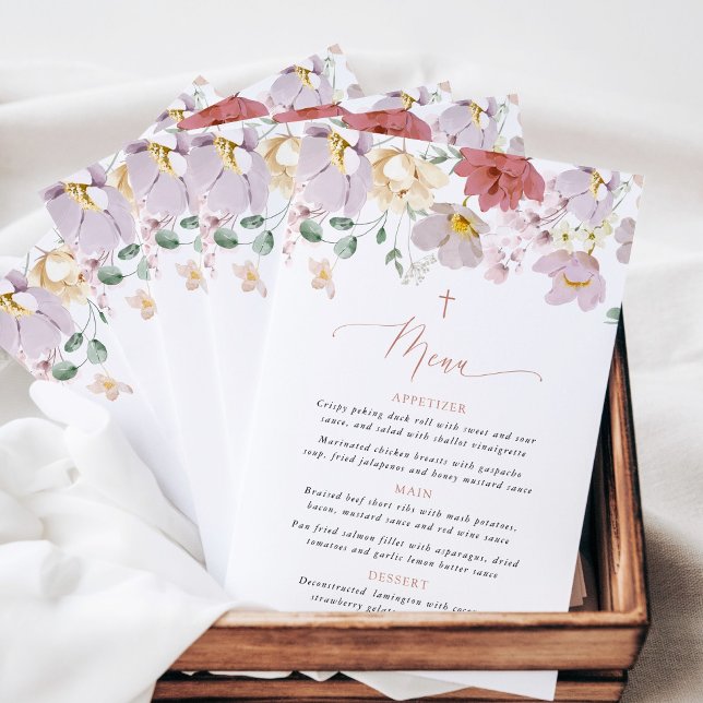 Colorful Flowers, Wildflowers, Boho, Baptism Menu (Creator Uploaded)