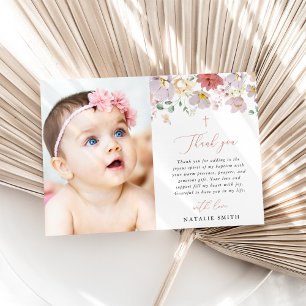 Colorful Flowers, Wildflowers, Boho, Baptism Thank You Card