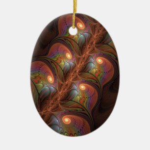 Colorful Fluorescent Abstract Brown Fractal Art Ceramic Ornament
