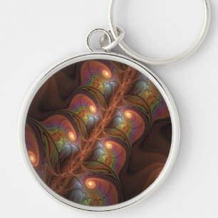 Colorful Fluorescent Abstract Brown Fractal Art Keychain