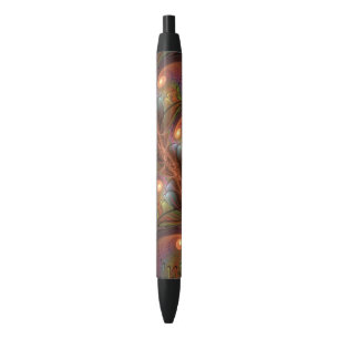 Colorful Fluorescent Abstract Trippy Brown Fractal Black Ink Pen