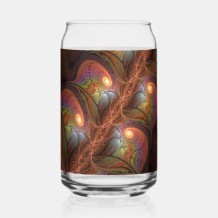 Colorful Fluorescent Abstract Trippy Brown Fractal Can Glass