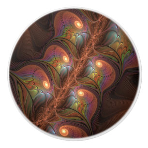 Colorful Fluorescent Abstract Trippy Brown Fractal Ceramic Knob