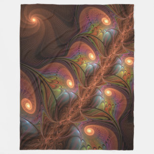 Colorful Fluorescent Abstract Trippy Brown Fractal Fleece Blanket