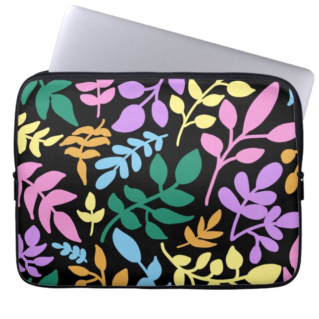 Colorful foliage in black background laptop sleeve (Front)