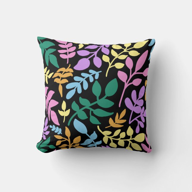 Colorful foliage in black background throw pillow (Front)