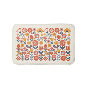 Colorful Folk Art Flowers Bath Mat