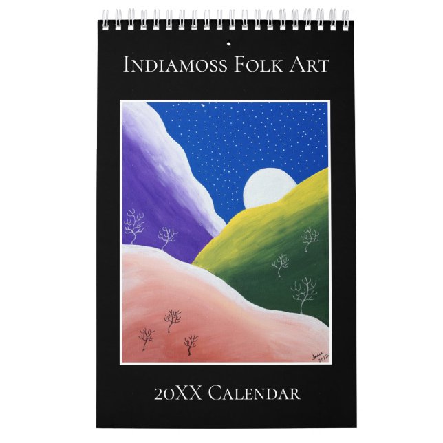 Colorful Folk Art Unique Full Moon Indiamoss Calendar (Cover)