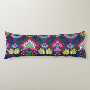 Colorful Folk Floral Dark Blue Body Pillow
