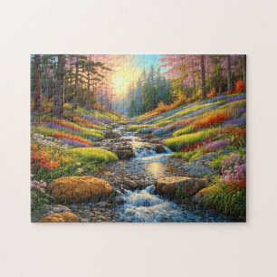 Colorful Forest Flowers Art Jigsaw Puzzle