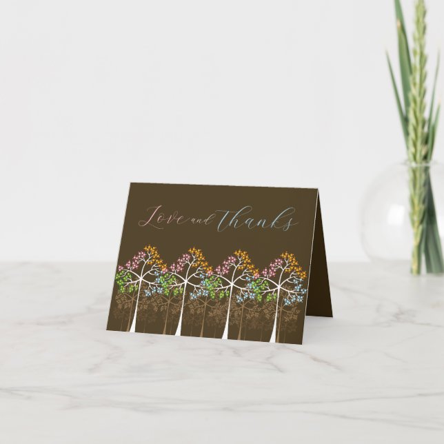Colorful Four Seasons Trees Thank You Note Card (Front)