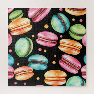 Colorful French Macaron Watercolor Pattern Jigsaw Puzzle