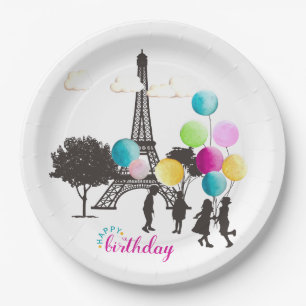 Colorful French Macarons Kids Playing Birthday Paper Plate