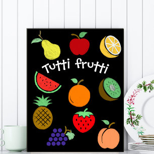 Colorful fruit drawings poster