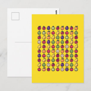 Colorful Fruits Pixelated 32-bits Art Postcard