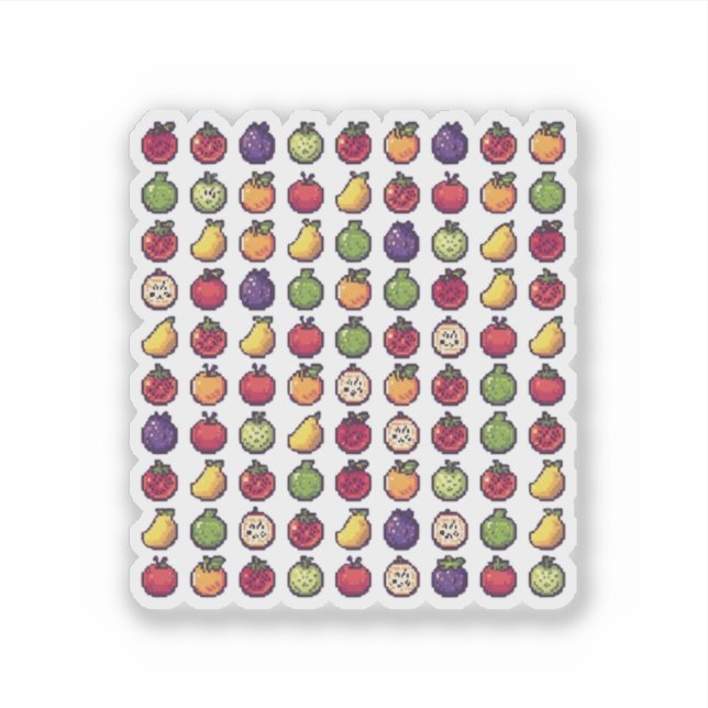 Colorful Fruits Pixelated 32-bits ArtVinyl Sticker (Front)