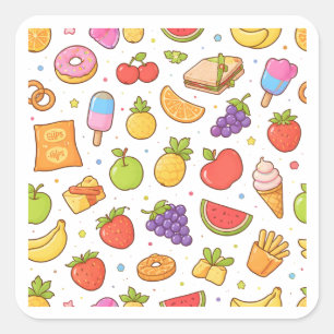 Colorful Fruits Snacks Doodle Art Sticker