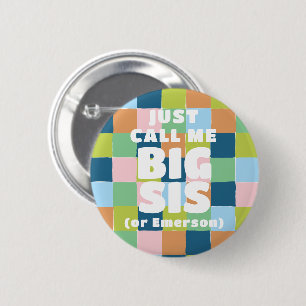 Colorful Fun Checker Block Baby Shower Big Sister 2 Inch Round Button