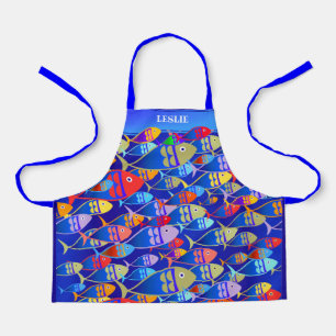 Colorful Fun Fish Art Deco Apron