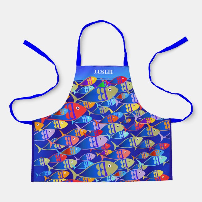 Colorful Fun Fish Art Deco Apron (Front)