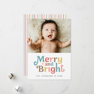 Colorful fun Merry and Bright Baby Photo Christmas Holiday Card