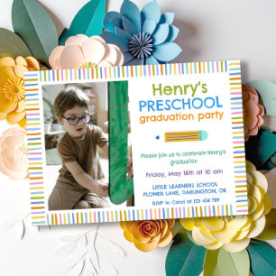 Colorful Fun Photo Preschool Graduation Invitation