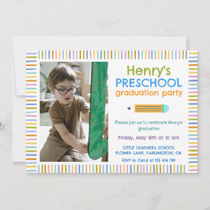 Colorful Fun Photo Preschool Graduation Invitation