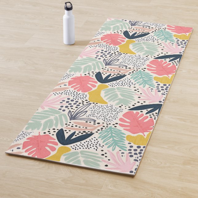 Colorful Fun Tropical Collage Pattern Yoga Mat (In Situ)