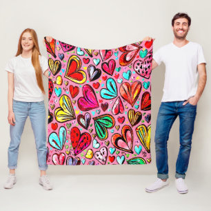 COLORFUL FUNKY-HEART PATTERN VALENTINE'S FLEECE BLANKET