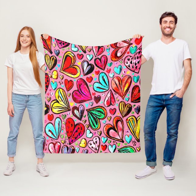 COLORFUL FUNKY-HEART PATTERN VALENTINE'S FLEECE BLANKET (In Situ)