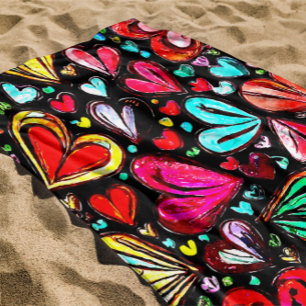 COLORFUL FUNKY-HEART SUMMER PATTERN  BEACH TOWEL