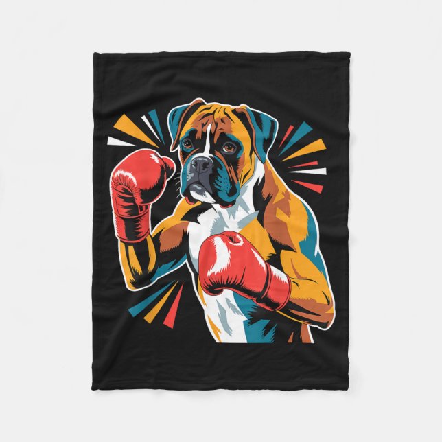 Colorful Funny Boxing Dog Lovers Kickboxing Boxer  Fleece Blanket (Front)