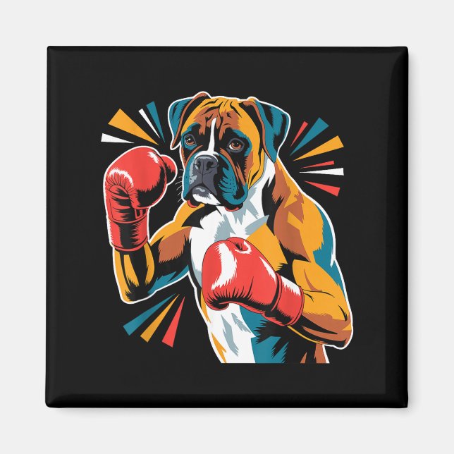 Colorful Funny Boxing Dog Lovers Kickboxing Boxer  Magnet (Front)