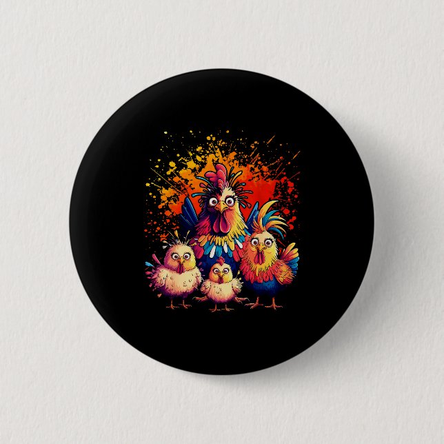 Colorful Funny Chicken Art  2 Inch Round Button (Front)