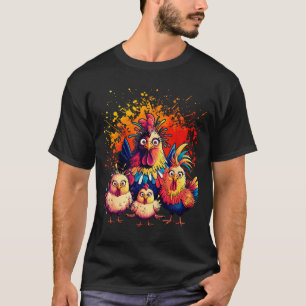 Colorful Funny Chicken Art T-Shirt