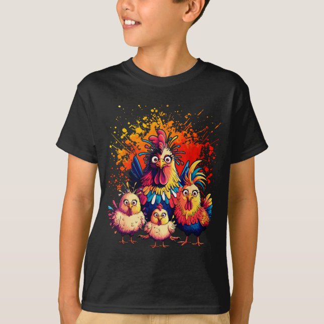 Colorful Funny Chicken Art  T-Shirt (Front)