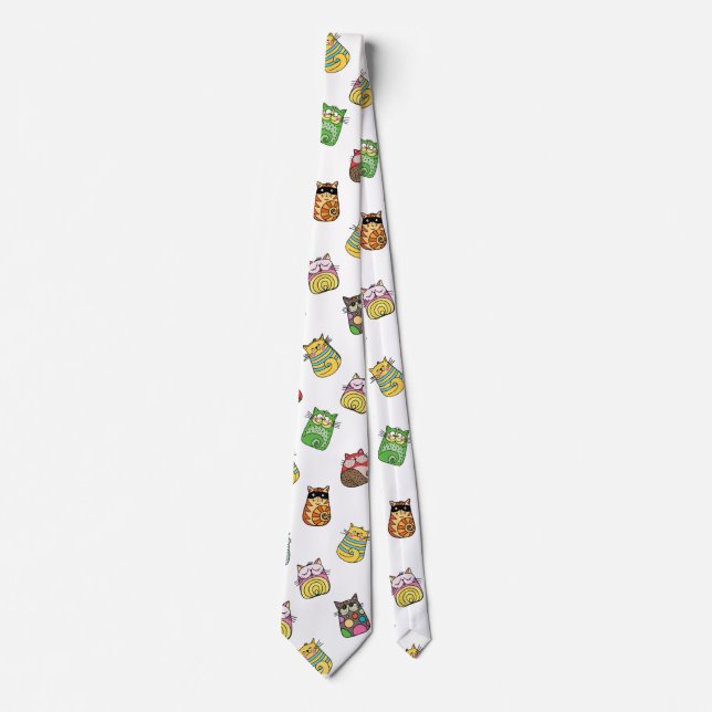 Colorful Funny Funky Cats Pattern Tie (Front)