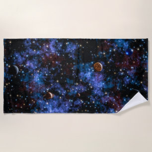 Colorful galaxies, stars and planets beach towel
