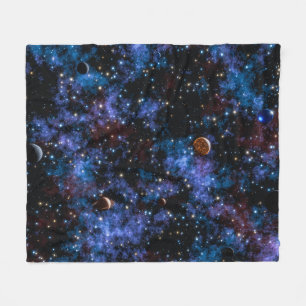 Colorful galaxies, stars and planets fleece blanket