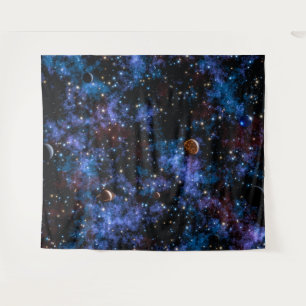 Colorful galaxies, stars and planets in night tapestry