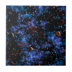 Colorful galaxies, stars and planets tile