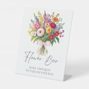 Colorful Garden Flowers Pink Bow Make Bouquet Bar Pedestal Sign