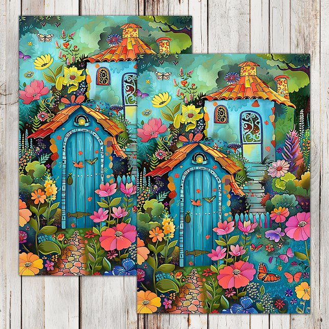 COLORFUL GARDEN SHED DECOUPAGE TISSUE PAPER (COLORFUL GARDEN SHED DECOUPAGE TISSUE PAPER)