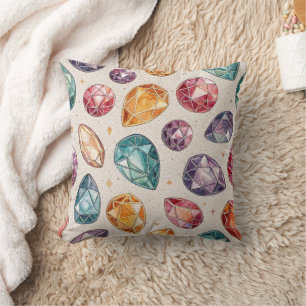 Colorful Gemstone Pattern (1) Throw Pillow