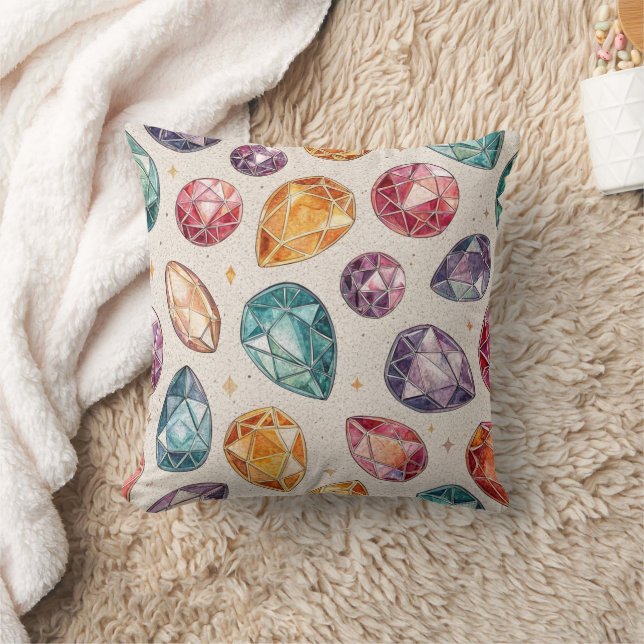 Colorful Gemstone Pattern (1) Throw Pillow (Blanket)