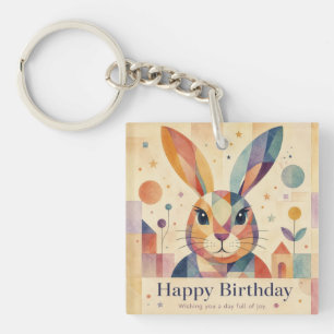 Colorful Geometric Abstract Bunny Rabbit Keychain