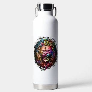 COLORFUL GEOMETRIC ABSTRACT MAJESTIC LION ROAR WATER BOTTLE