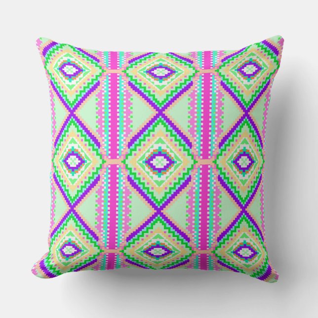 Colorful Geometric Boho Pattern Throw Pillow (Front)